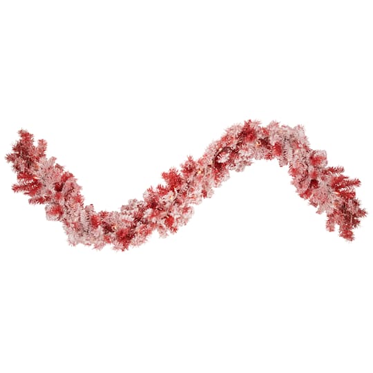 9ft. Pre-Lit Flocked Red Pine Christmas Garland